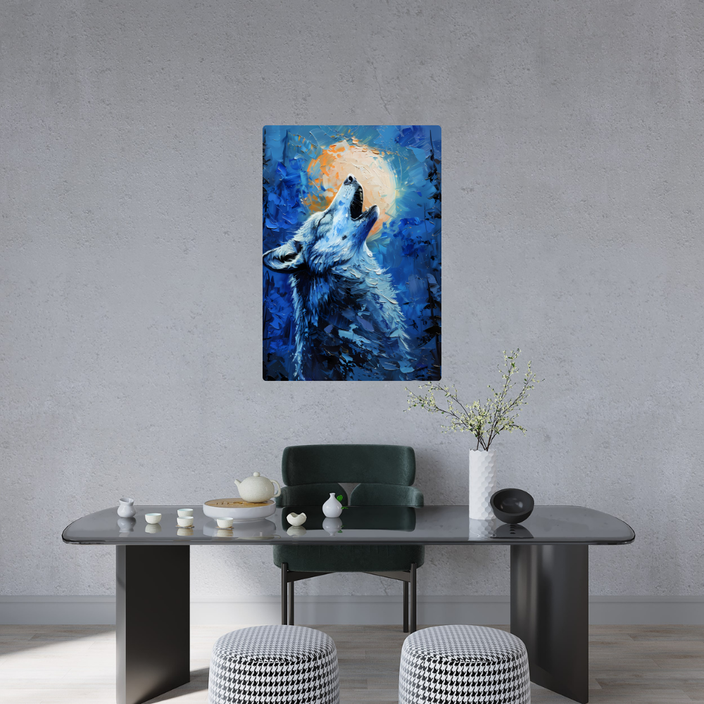 Metal Poster - Lonely Wolf at night