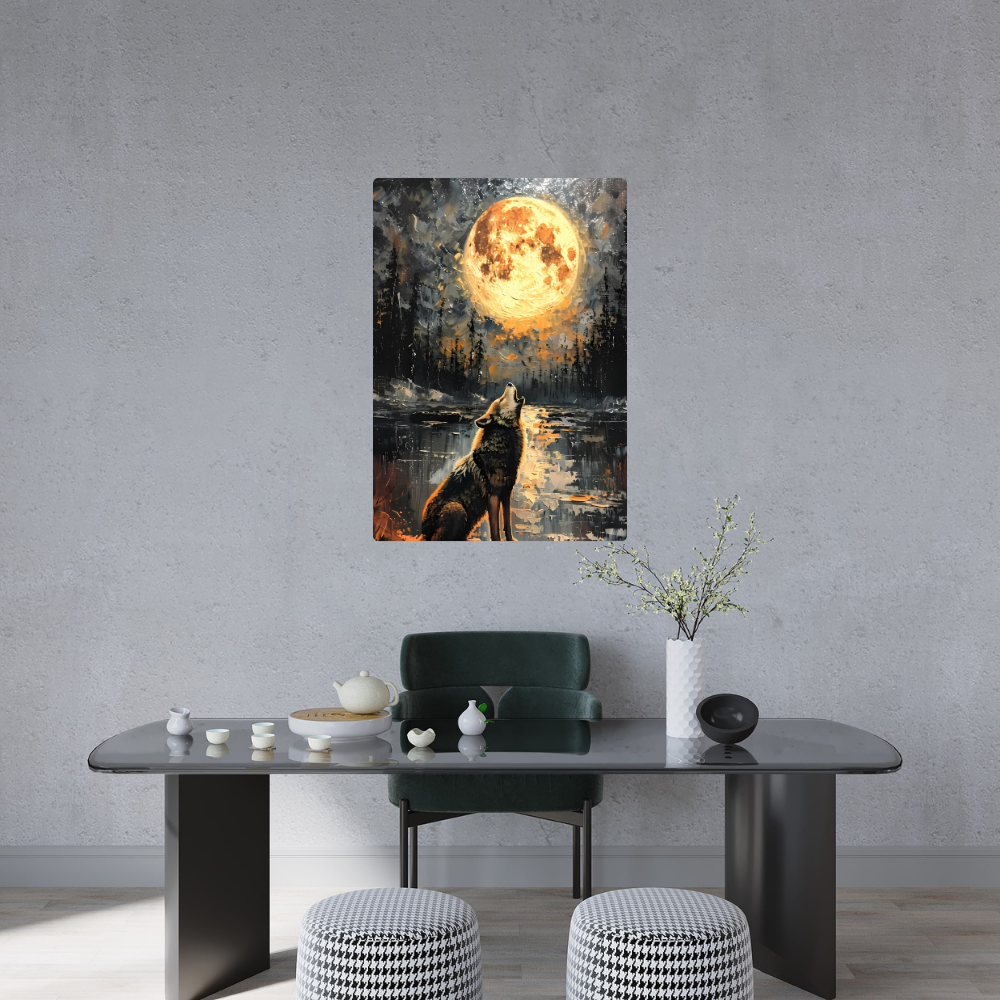 Metal Poster - Lonely Wolf at night