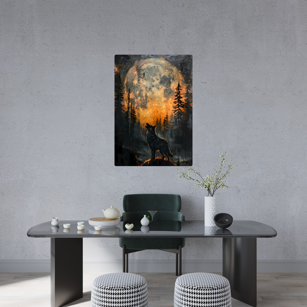 Metal Poster - Lonely Wolf at night