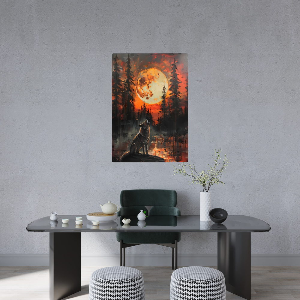 Metal Poster - Lonely Wolf at night