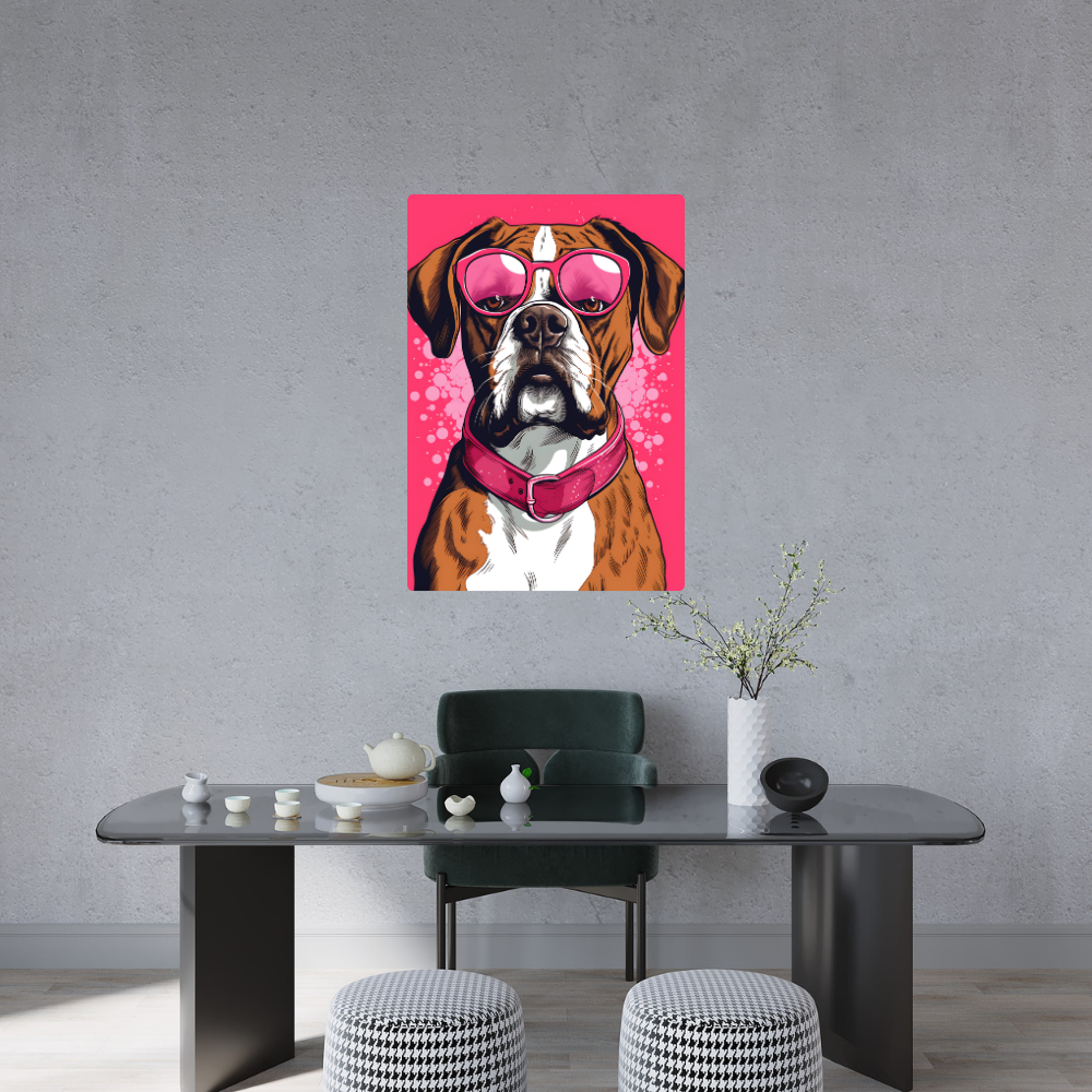 Metal Poster - Boxer Dog with Pink Theme