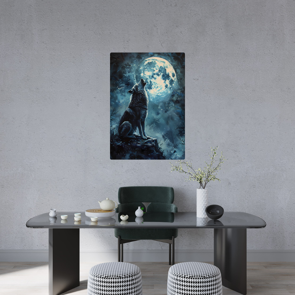 Metal Poster - Lonely Wolf at night