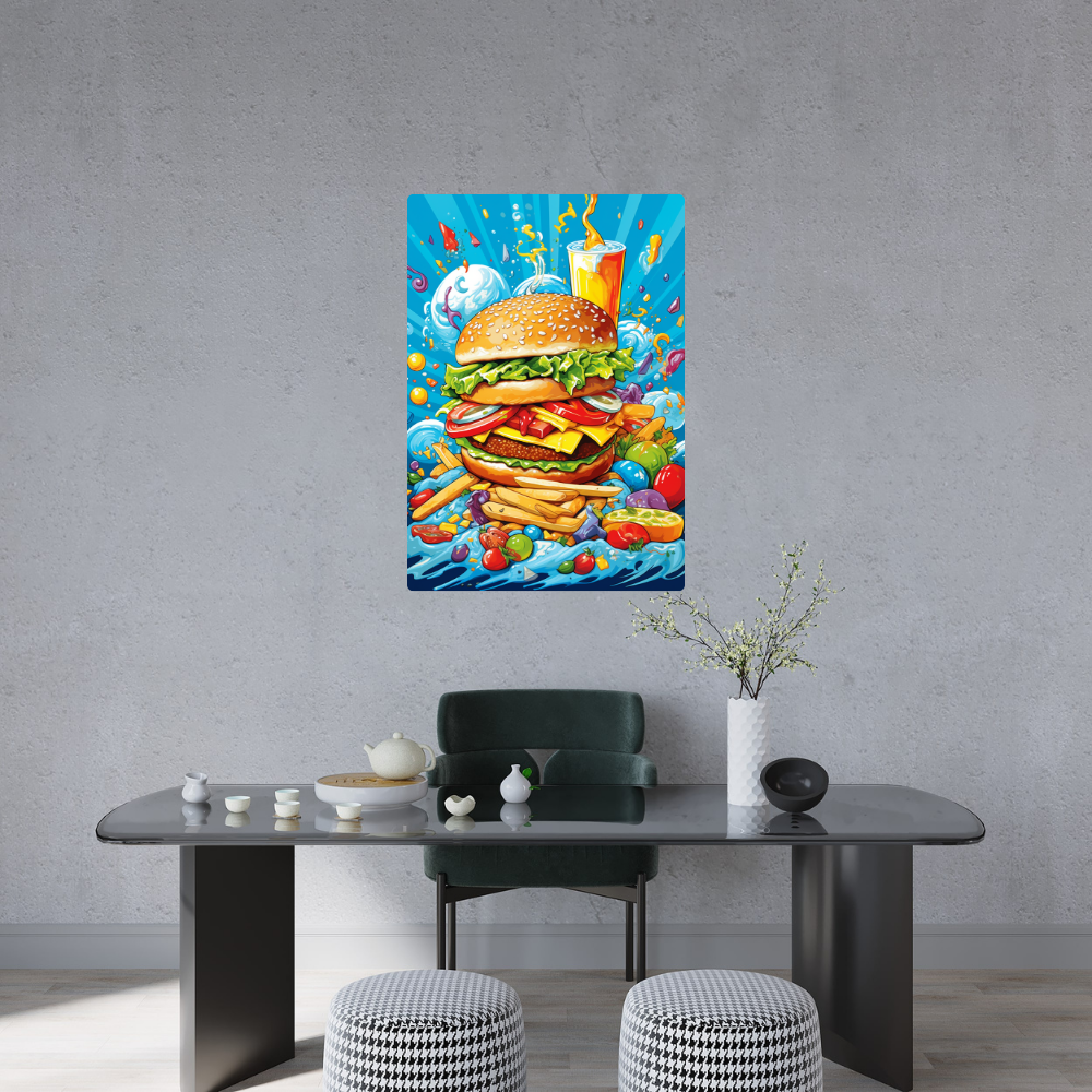 Metal Poster - Cartoon FastFood Meal with Burger