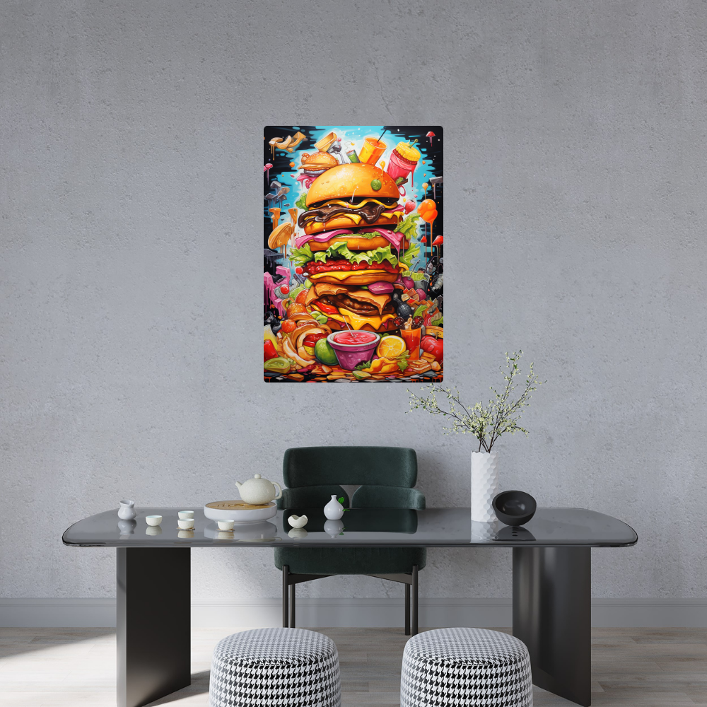 Metal Poster - Cartoon FastFood Meal with Burger