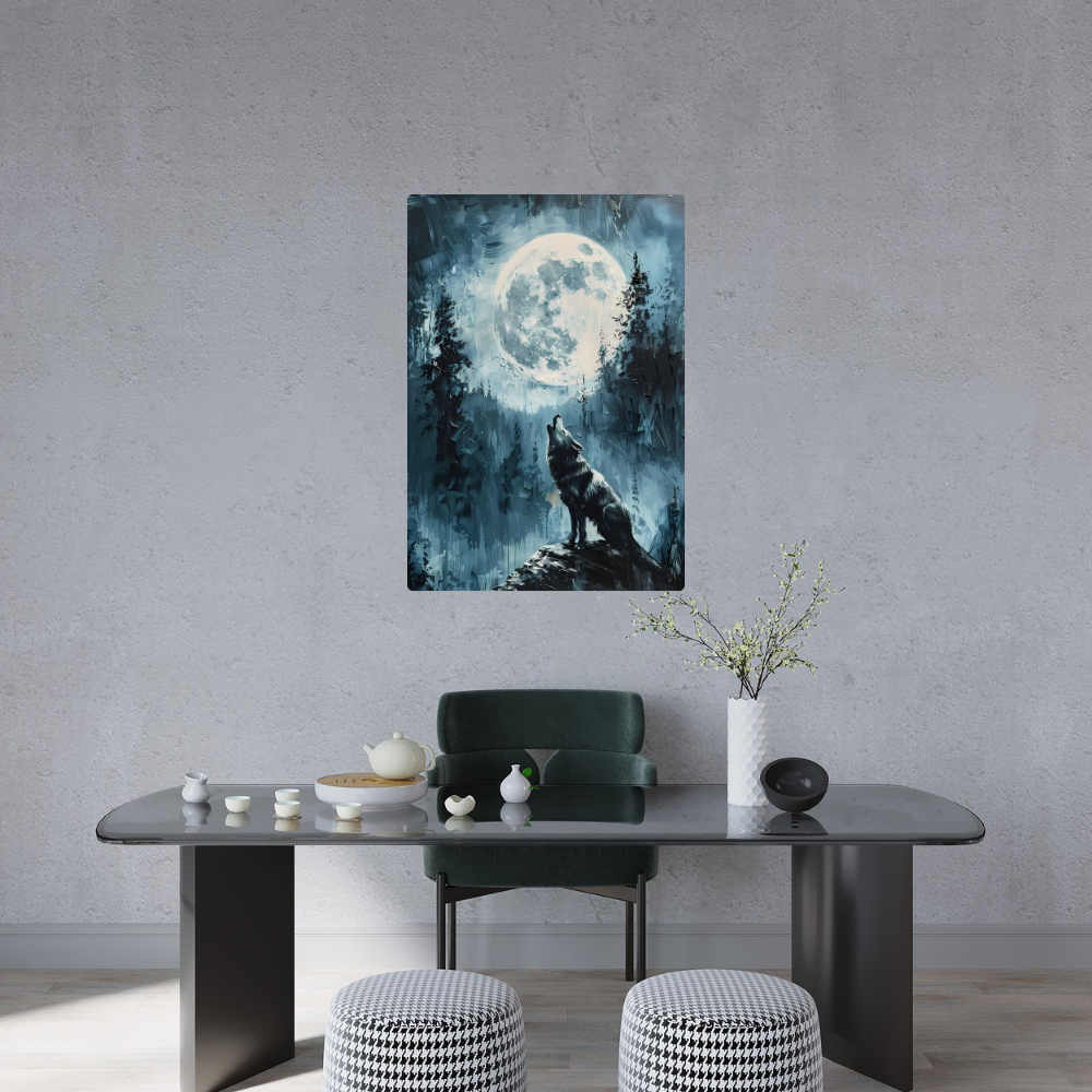 Metal Poster - Lonely Wolf at night