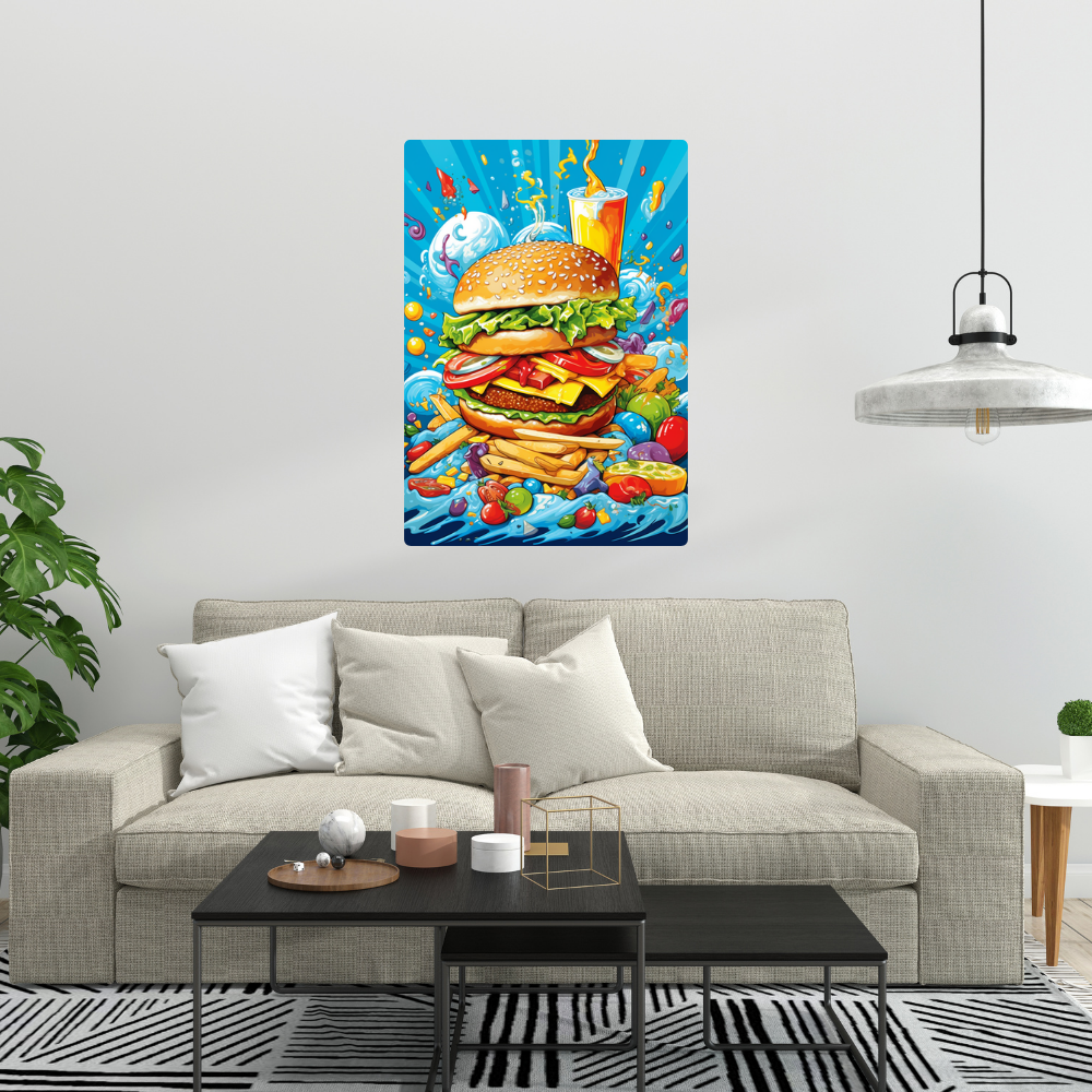 Metal Poster - Cartoon FastFood Meal with Burger