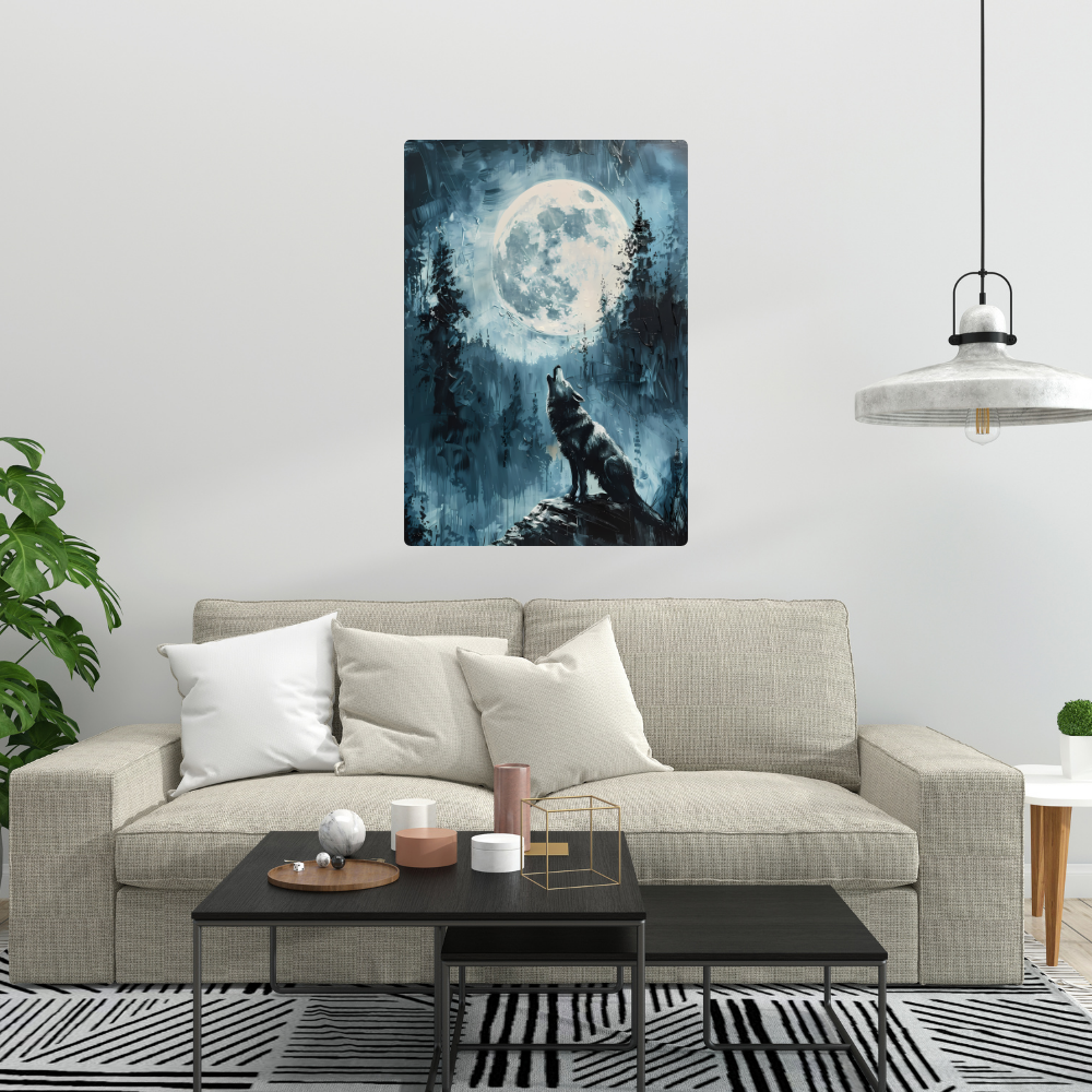 Metal Poster - Lonely Wolf at night