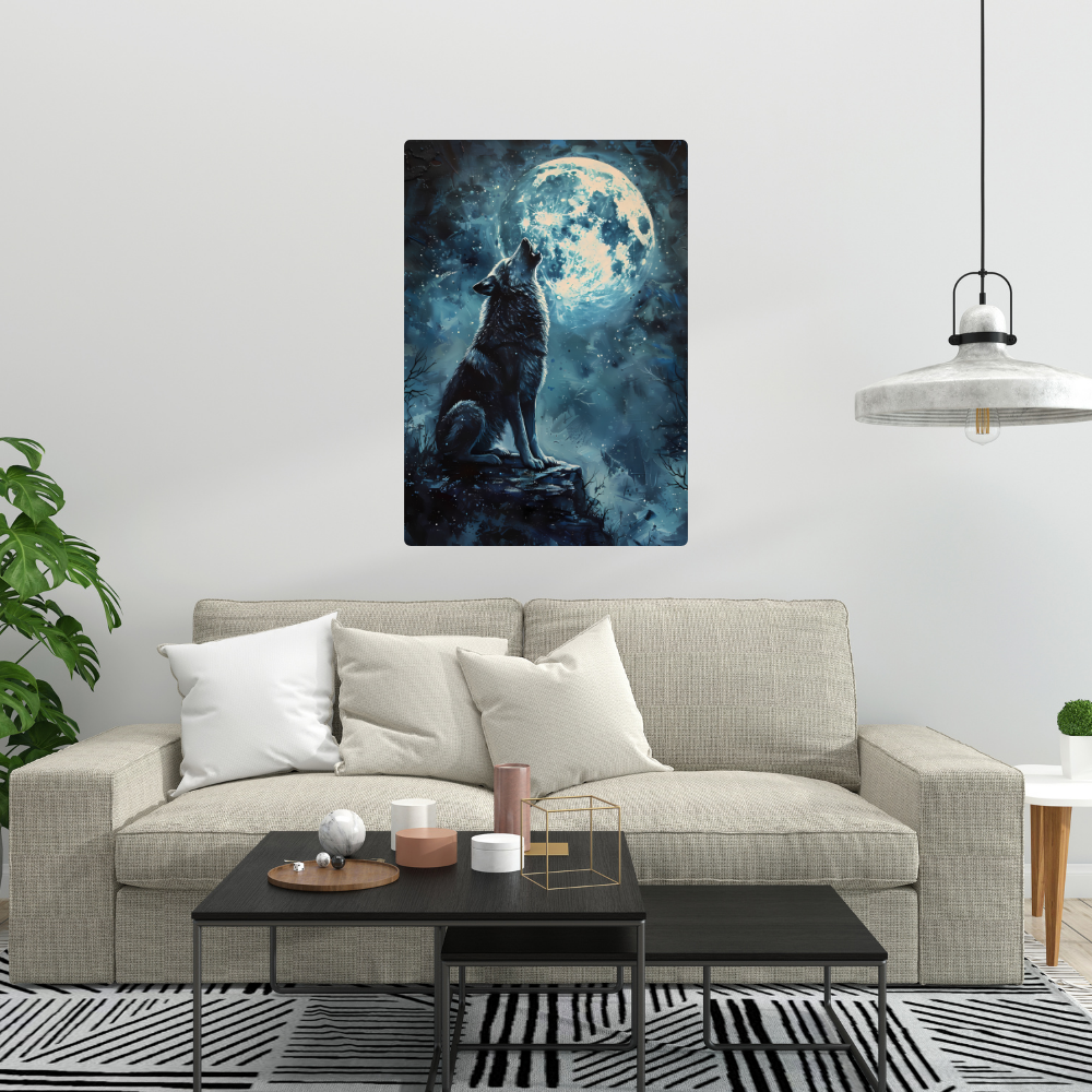 Metal Poster - Lonely Wolf at night