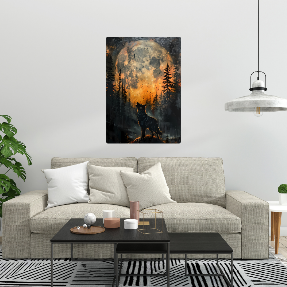 Metal Poster - Lonely Wolf at night