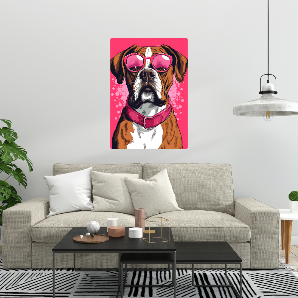 Metal Poster - Boxer Dog with Pink Theme