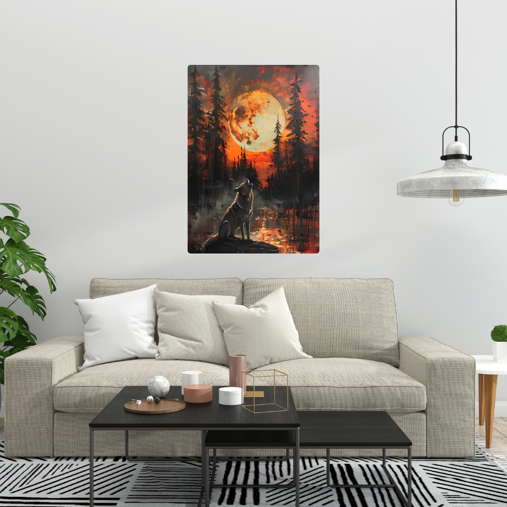 Metal Poster - Lonely Wolf at night