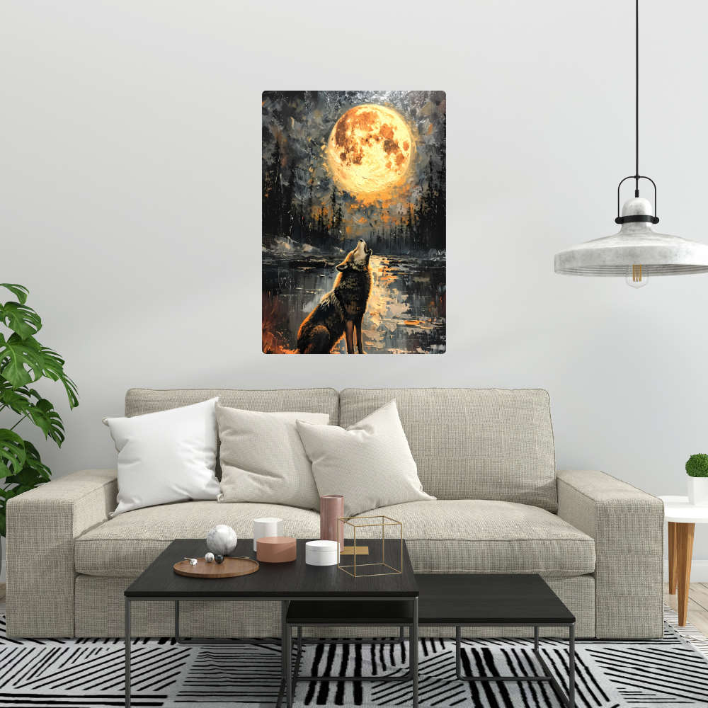 Metal Poster - Lonely Wolf at night