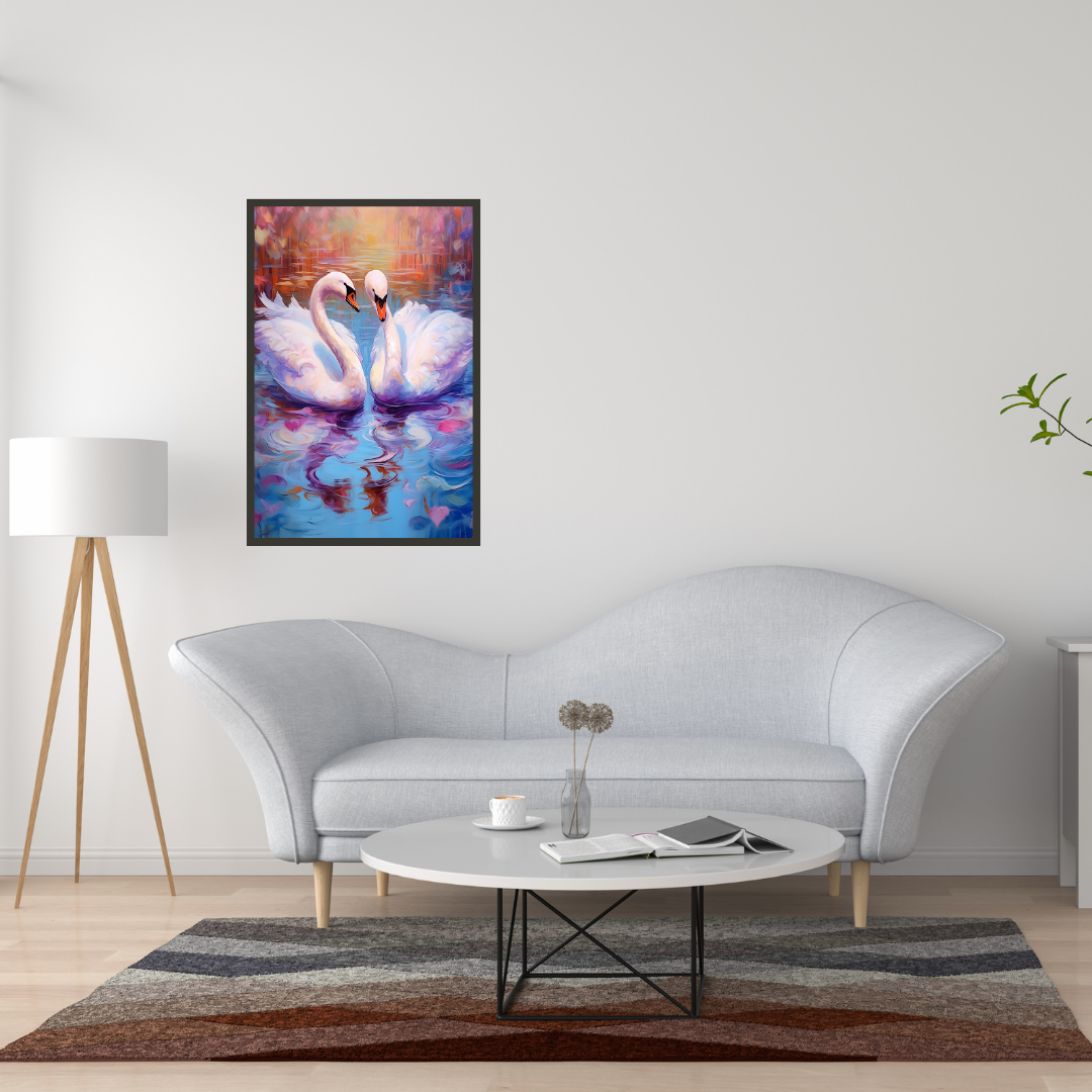 Oil Painting Swan in Love Wall Art