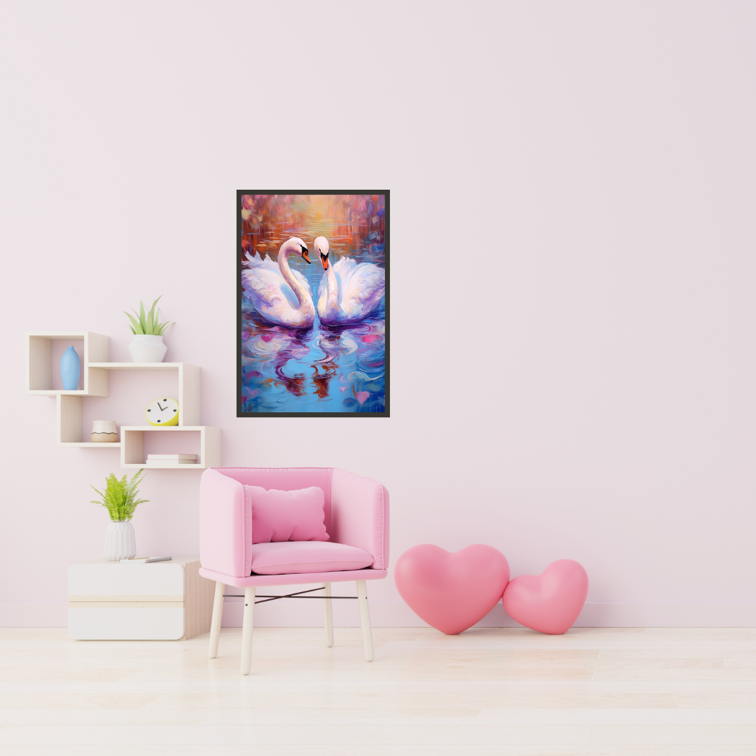 Oil Painting Swan in Love Wall Art