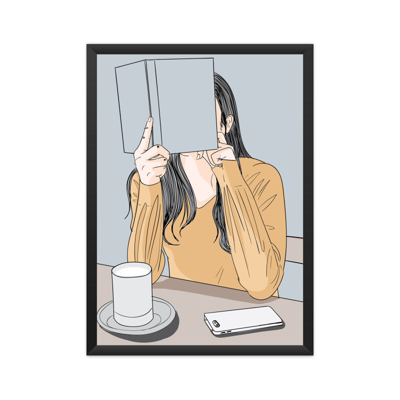 "A Girl reading a book in a Cafe" Wall Art