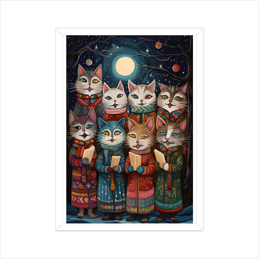 "Christmas Cat Caroling in Moonlight" Wall Art