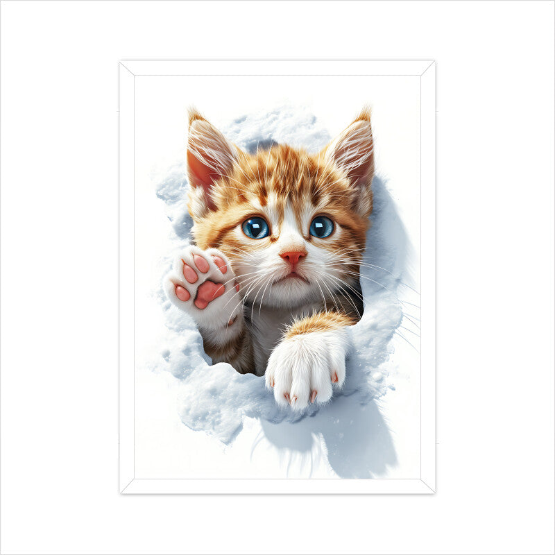 Cute Kitten Peeking from Snow Wall Art
