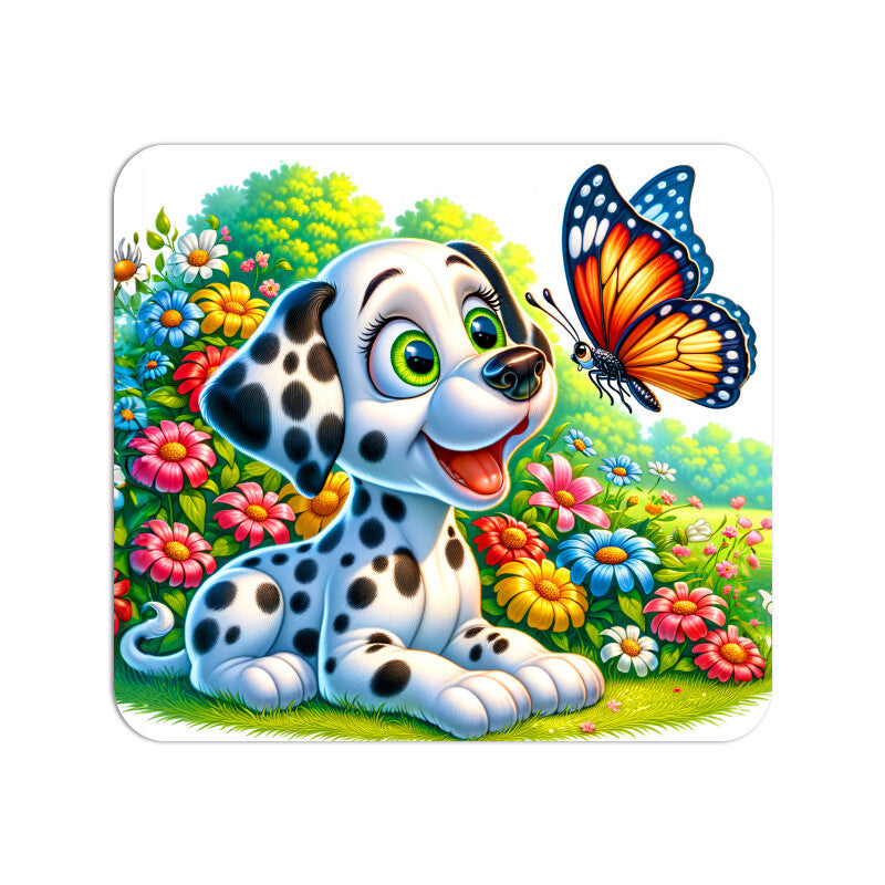 Dog with Butterfly and Flower Mouse Pad for Nature Lovers