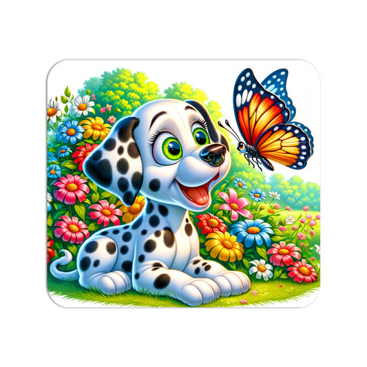 Dog with Butterfly and Flower Mouse Pad for Nature Lovers