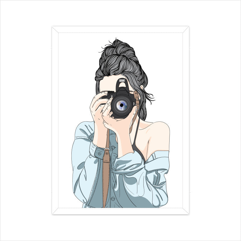 Female Photographer with a Professional Camera Wall Art
