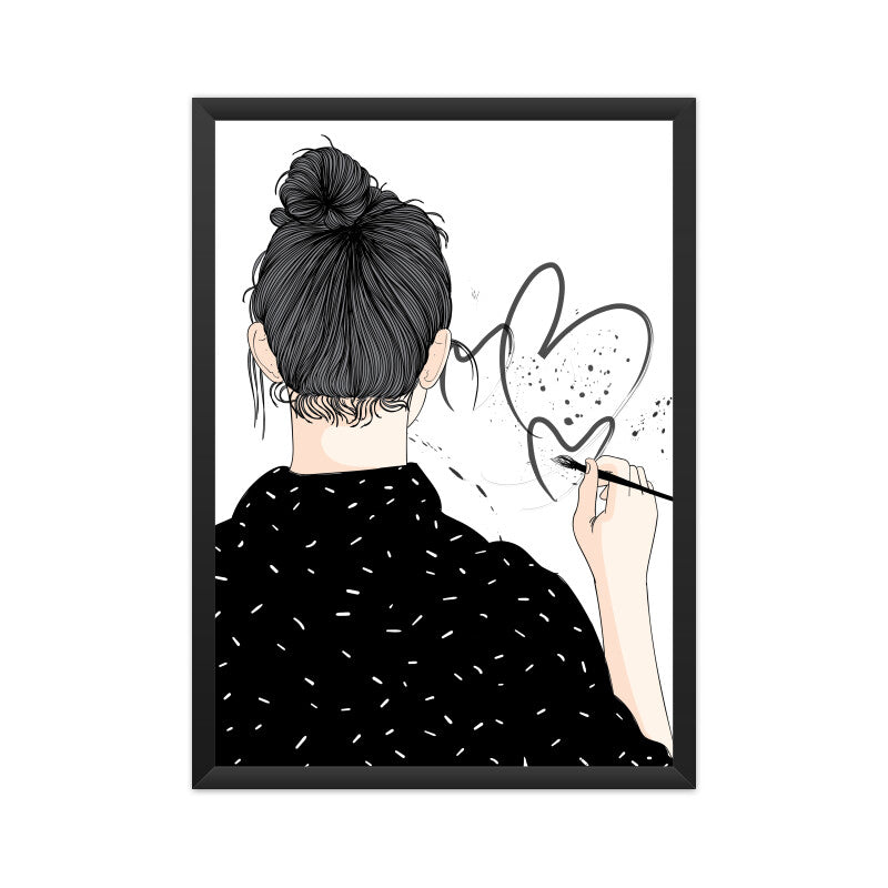 Girl drawing Heart Shape Wall Art
