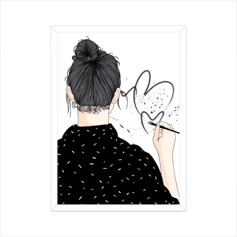 Girl drawing Heart Shape Wall Art