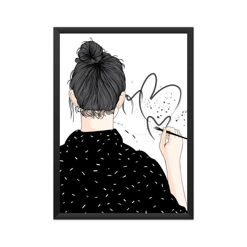 Girl drawing Heart Shape Wall Art