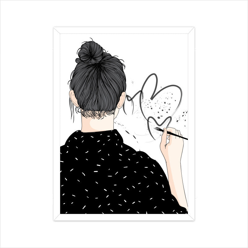 Girl drawing Heart Shape Wall Art