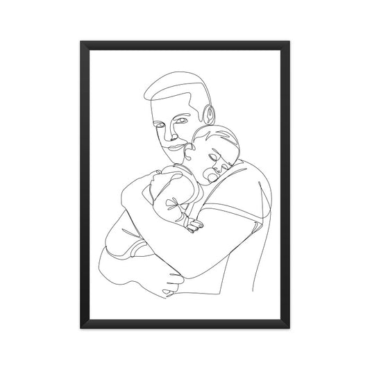 Daddy and Newborn Baby One Line Art