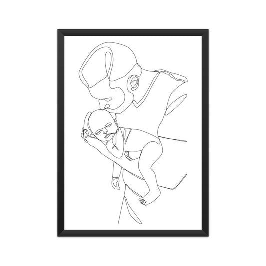 Daddy and Newborn Baby One Line Art