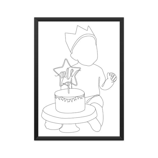First Birthday Poster One Line Art