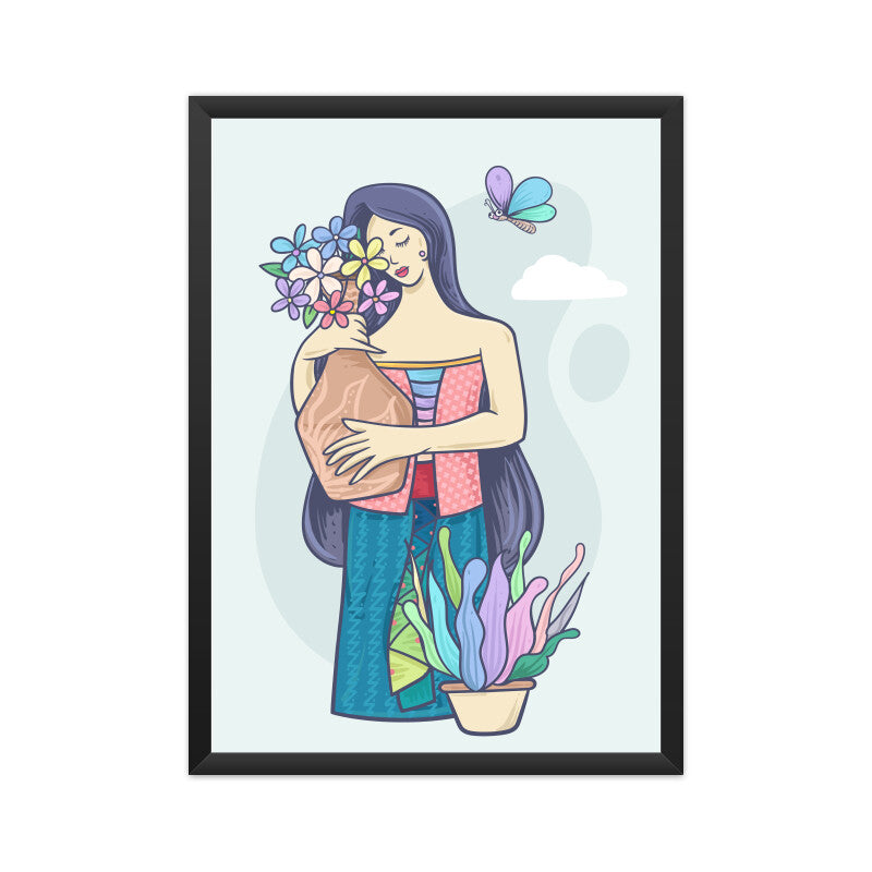 Woman with Butterfly &amp; Flower Vase Wall Art