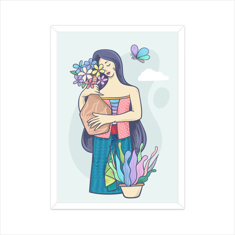 Woman with Butterfly &amp; Flower Vase Wall Art