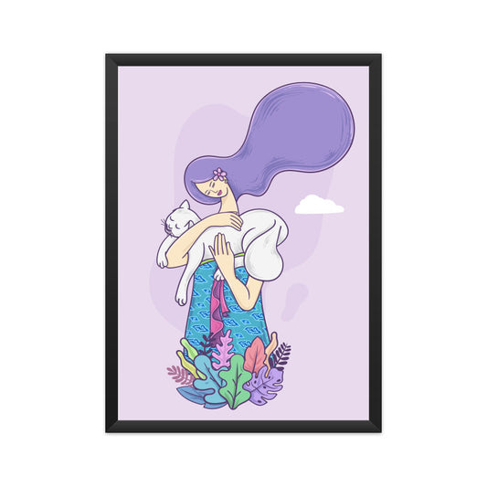 Woman with White Cat Wall Art