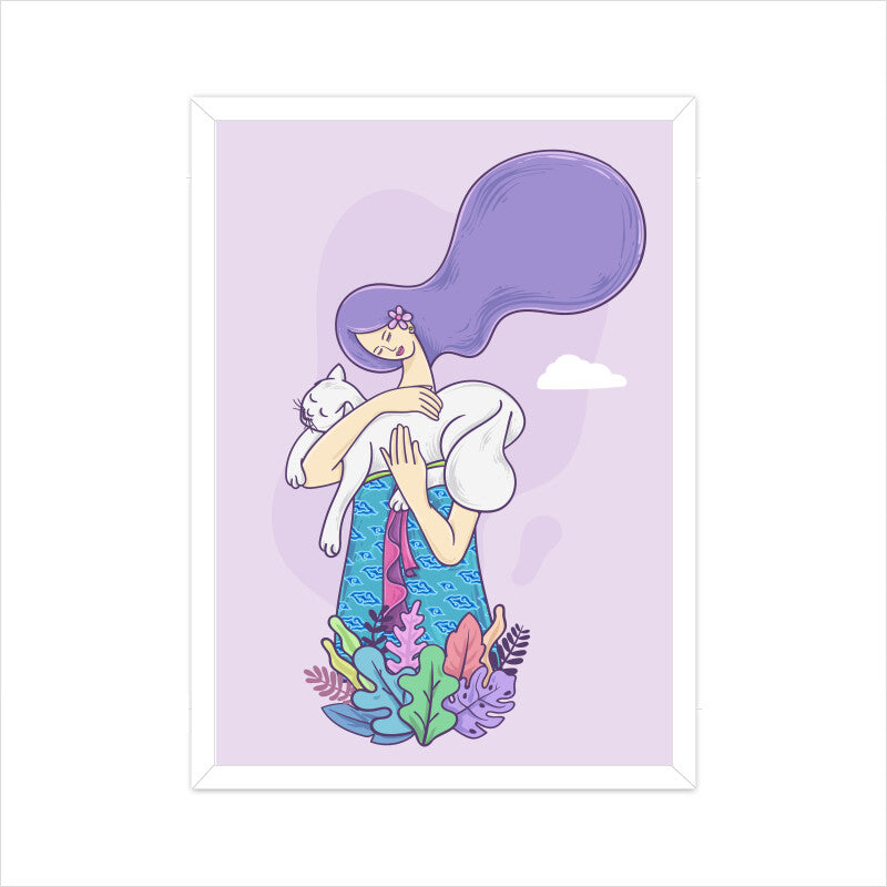 Woman with White Cat Wall Art