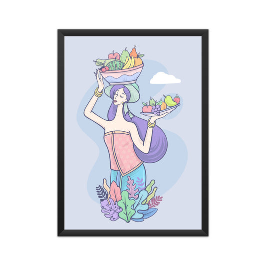 Women with basket of Fruits Wall Art
