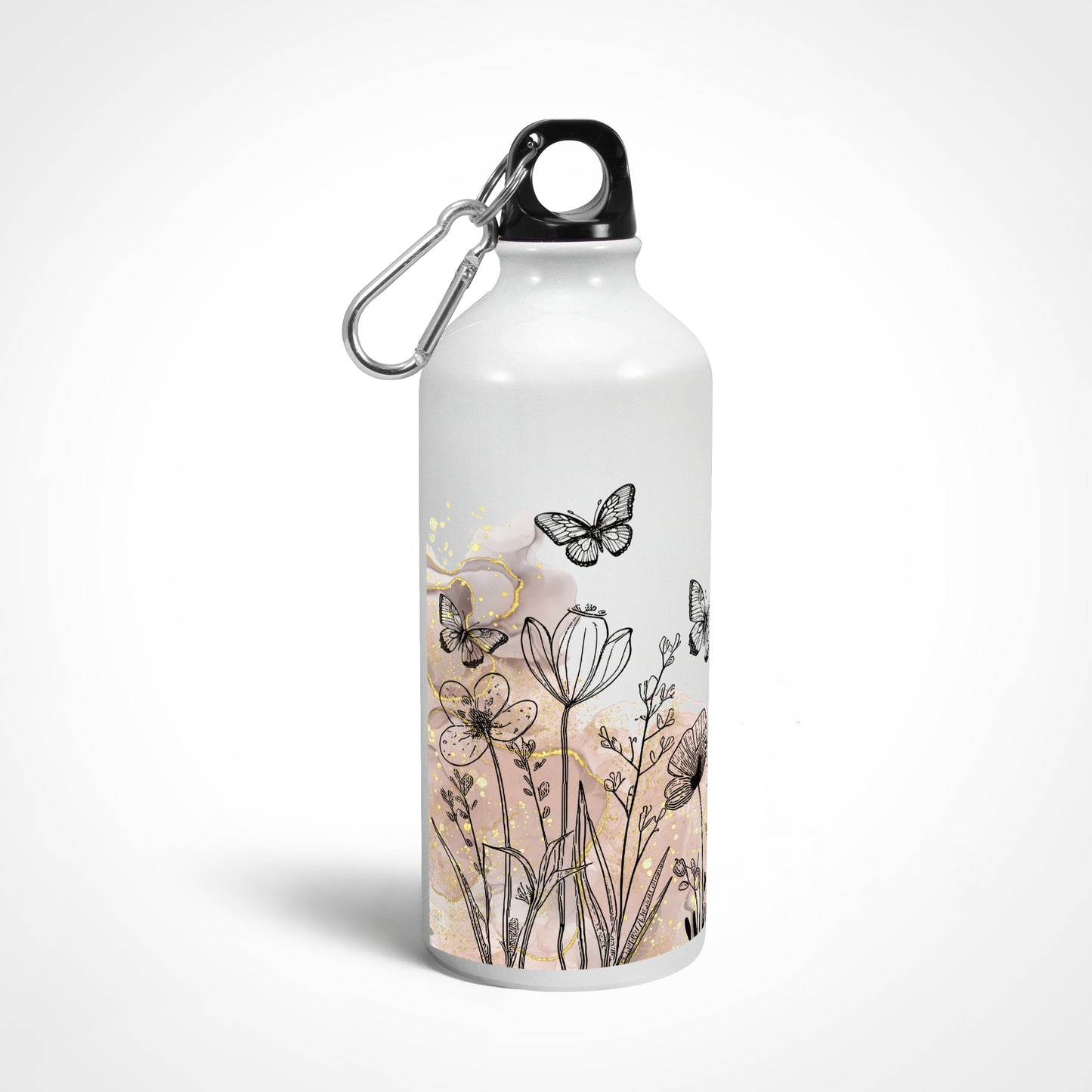Boho Line Art Butterfly with Flower Sipper Bottle