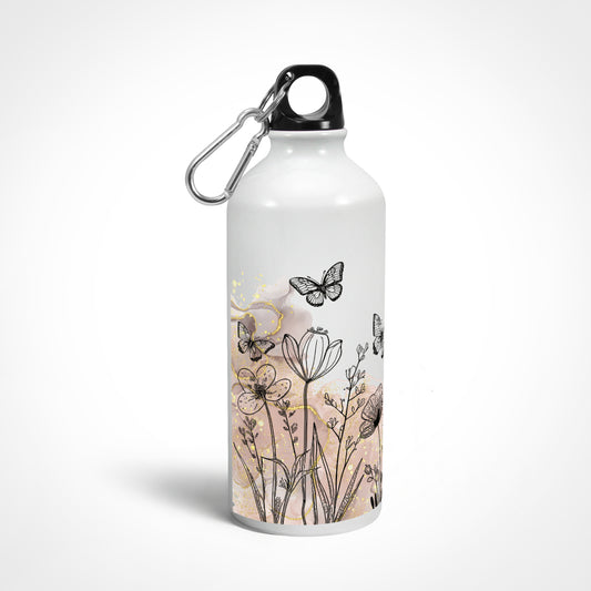 Boho Line Art Butterfly with Flower Sipper Bottle