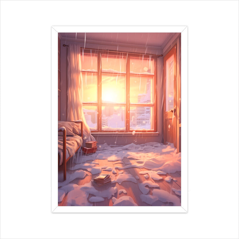 Beautiful Snowy Winter Snowstorm Inside a Room Wall Art