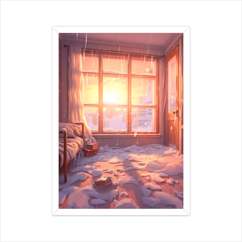 Beautiful Snowy Winter Snowstorm Inside a Room Wall Art