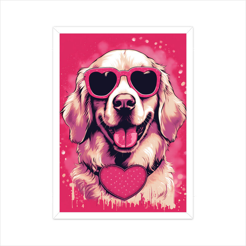 Golden Retriever Dog Pink Theme Wall Art