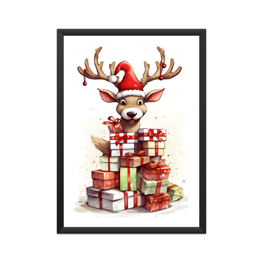 Cute Reindeer with Xmas Gifts Wall Art