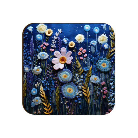 3D flowers Embroidery Design square coaster