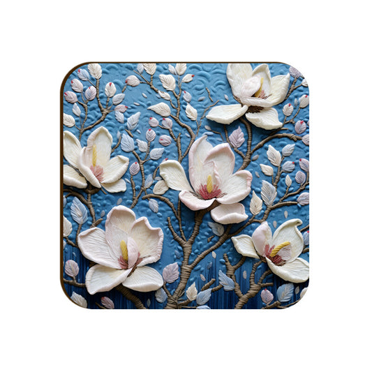 3D flowers Embroidery Design square coaster