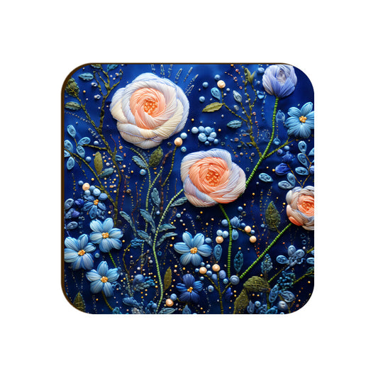 3D flowers Embroidery Design Square Coaster