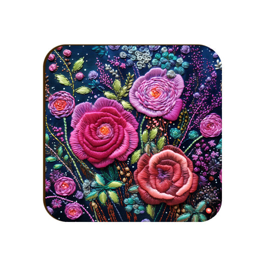 3D flowers Embroidery Design Square Coaster