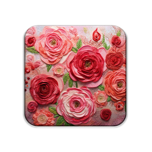 3D flowers Embroidery Design Square Coaster