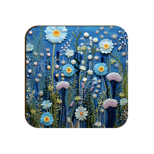 3D flowers Embroidery Design Square Coaster
