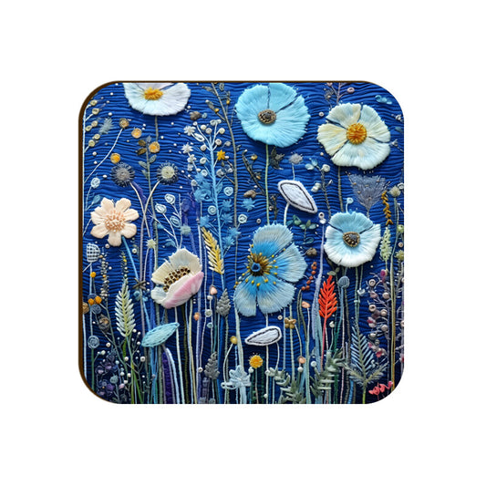 3D flowers Embroidery Design Square Coaster