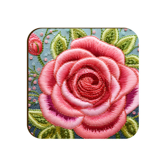 3D flowers Embroidery Design Square Coaster